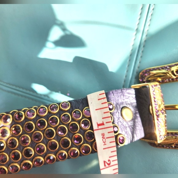 KIPPYS Leather Handmade Crystals Purple Crystalss Leather Western Buckle Belt 34 - Picture 5 of 16